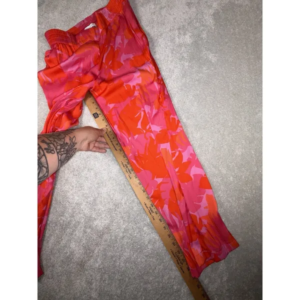 maison d' amelie pants pink Red palm tropical‎ print pants Medium Wide Leg Flowy - Image 8