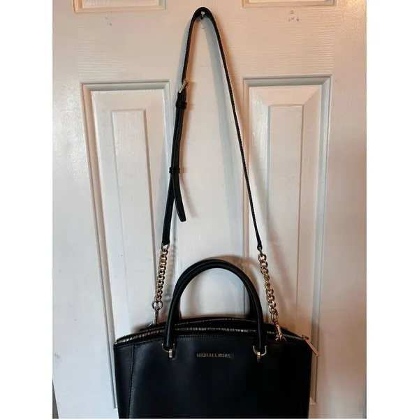 Michael Kors Ellis Satchel Leather Black Crossbody Belt - Image 3