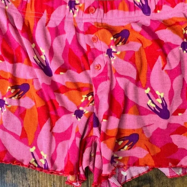 Peyton & Parker Womens Pink Floral Ribbed Pajama Set Tank Top and Shorts Small - Image 3