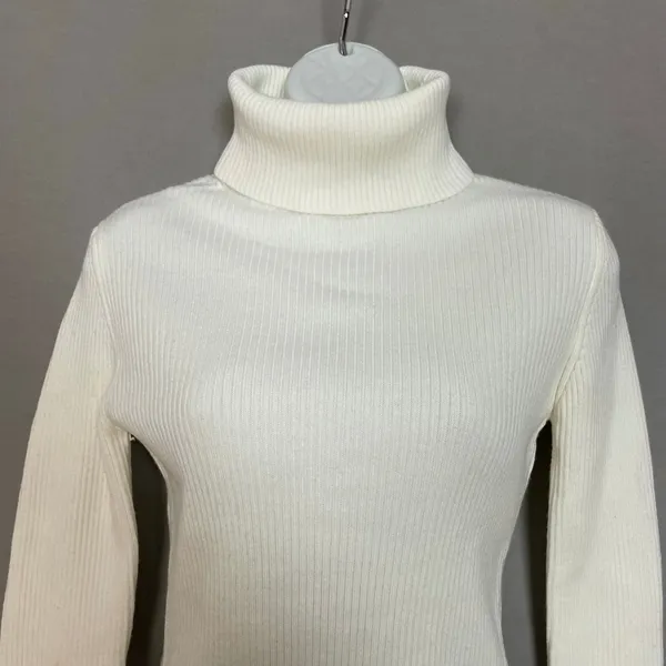 French Connection Turtleneck Sweater Ribbed Knit Women‎ XS Cream White Simple - Image 3