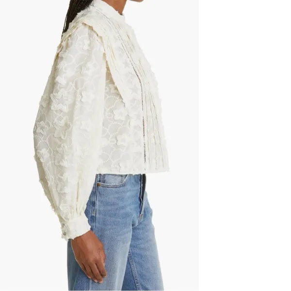 FARM RIO Star‎ 3D Embroidered Blouse in Off White - size S - Image 7