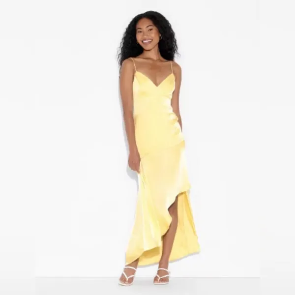 WILD FABLE Women's Sleeveless Satin Asymmetrical Maxi A-Line Dress - Image 2