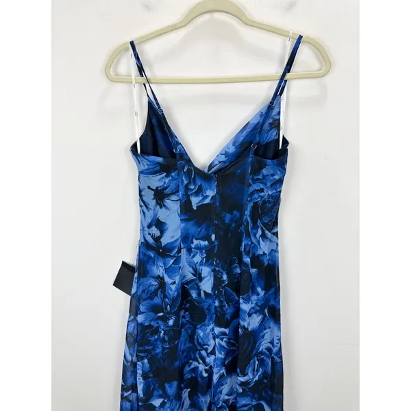 Lulus Beautiful Persona Blue Floral Chiffon Cowl A-Line Midi Dress Small NWT - Image 7