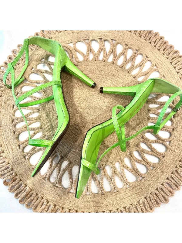 NWOT Lauren Ralph Lauren Green Leather Aida Open Toe Strappy Heels Size 7.5 - Image 7