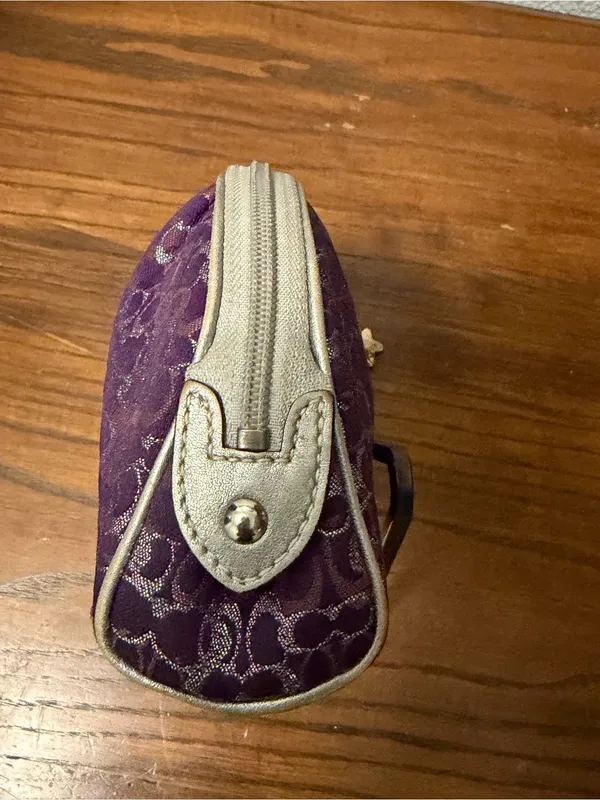 coach Purple Jacquard Cosmetic Case with Metallic Accents Coach charm added - Image 7