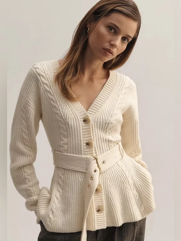 Women’s Maeve Belted Cable Cardigan Sweater - Image 2