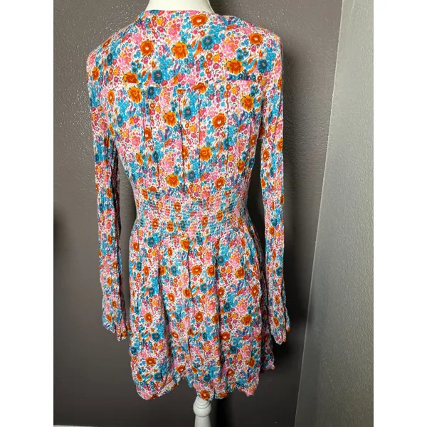 Urban Outfitters Floral Elise Smocked-Waist Mini Dress Size Large - Image 7