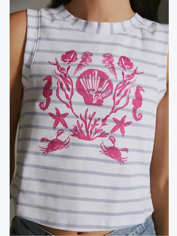 Anthropologie Maeve Striped Graphic Cropped Tank - Image 2
