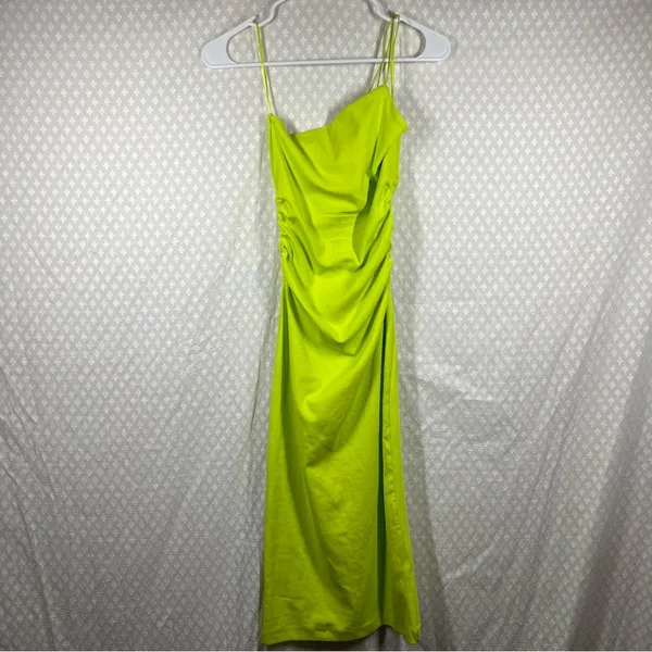 Zara NWT Lime Green Asymmetric Bodycon Midi‎ Dress - Image 3