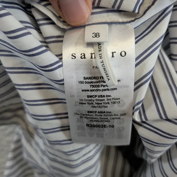 Sandro Paris Striped Slip Dress Blue White Cotton V-Neck Mini Size 38 R20002E-10 - Image 4