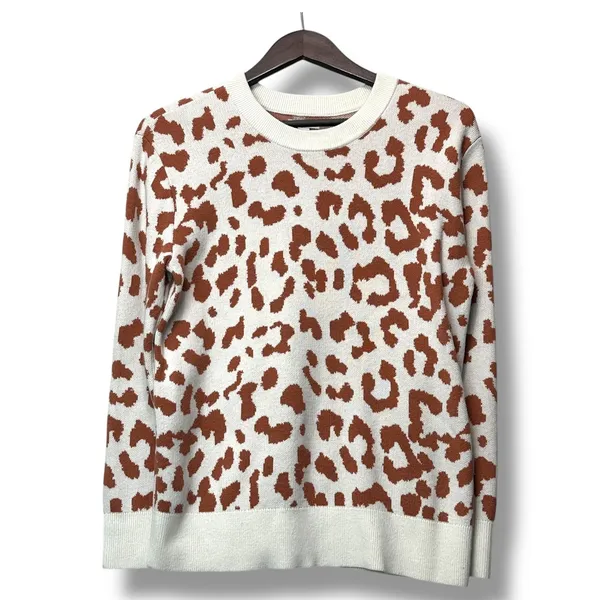 Daily Ritual Womens Medium Leopard Print Crewneck‎ Pullover Sweater Knit Top - Image 2