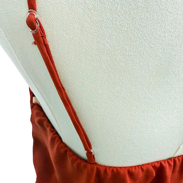 Everly Rust Burnt Orange Romper Adj Straps Flutter Tiered Legs - Image 3
