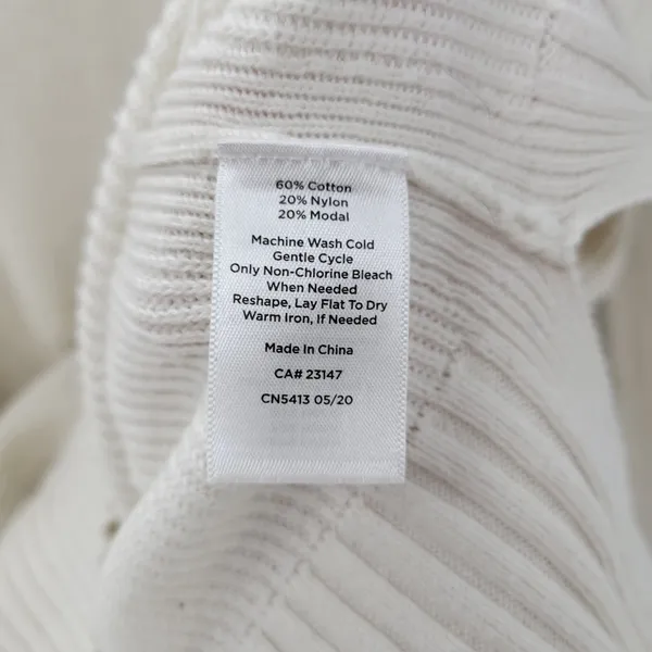 T by Talbots Womens Sweater Large Ivory Drawstring Cowlneck Waffle Knit Pullover - Image 9