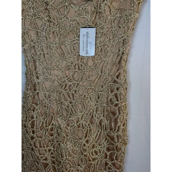 Windsor Dress Womens S Gold Gold Beaded Sequin Bodycon Mini V-Neck - Image 6