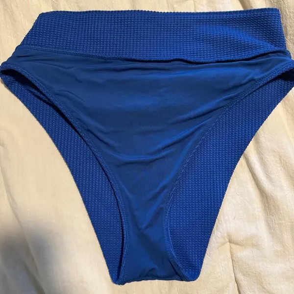 Aerie LG cheeky cut high waisted Blue ribbed swimsuit bottoms summer swim - Image 4