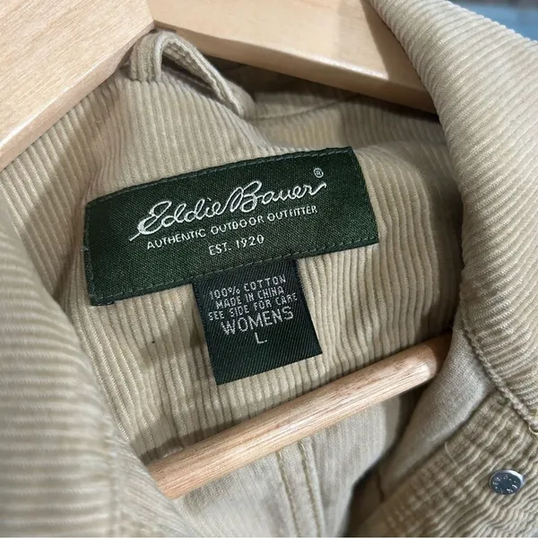 Eddie Bauer Corduroy Trucker Jacket Tan Large Cotton Western Cottagecore Top - Image 8