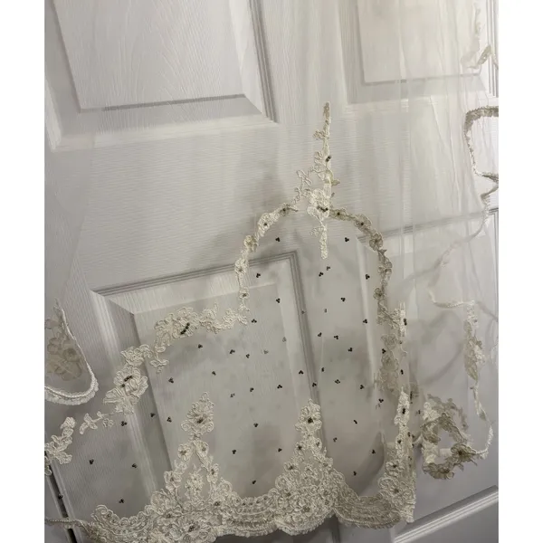 Priscilla Wedding Veil Comb Headpiece Lace Sheer Floral Ivory Wedding Ethereal - Image 5