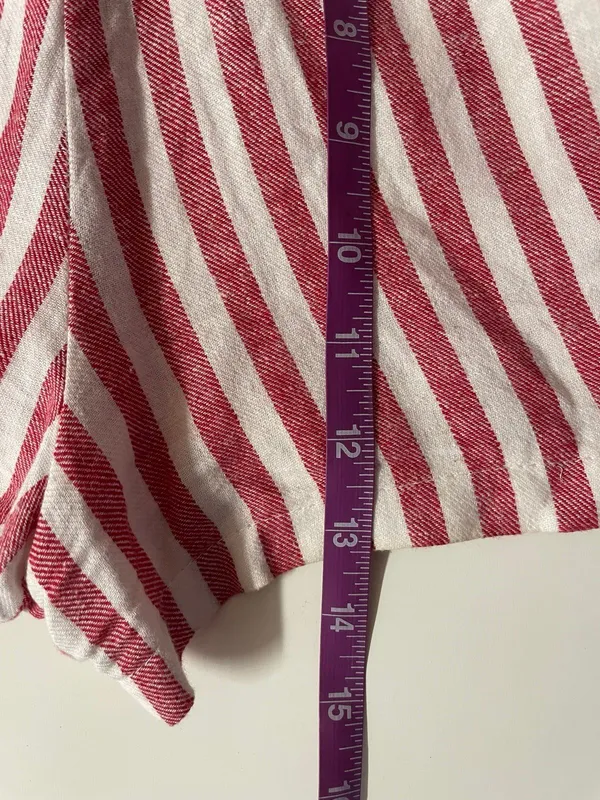 Heart & Hips Linen-Cotton Blend Red Cream Striped High Waist Shorts Size S - Image 8