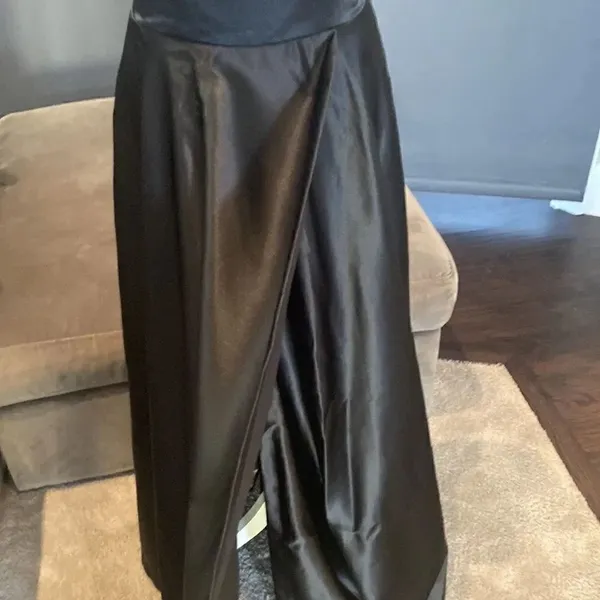 Women’s Black One Shoulder Satin Full Length Prom Party Dress Corset Back Size 2 - Image 3