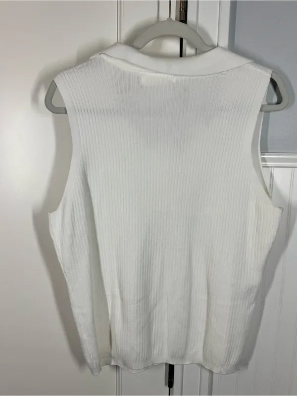 Grace Karin White Ribbed Sleeveless Button-Down Top‎ minimalist old money new xl - Image 3