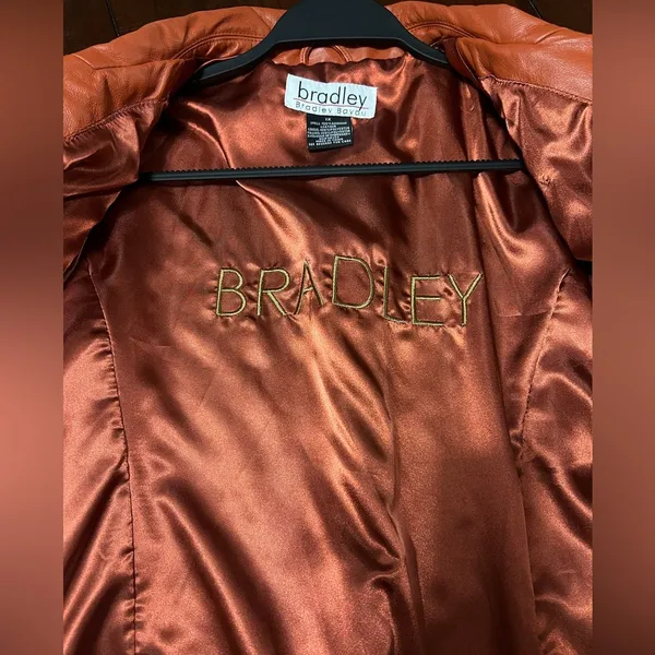 Bradley Bayou 100% Leather Jacket Womens Burnt Orange Quilted Full Zip Pockets - Image 2