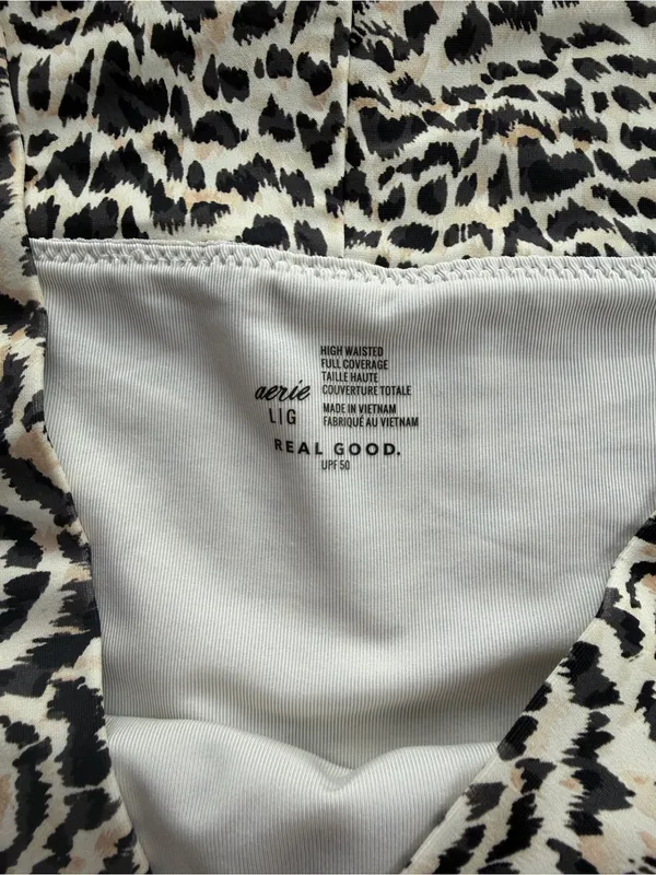 Aerie Real Good Leopard Print High Waist Crossover Swimsuit Bikini Bottom Size L - Image 3