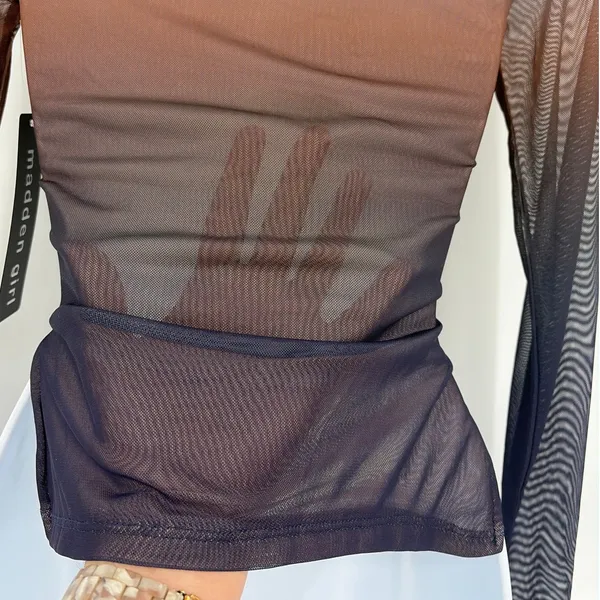 Madden Girl Sheer Mesh Ombre Top Sz S Y2K Ruched Indie NWT Going Out Festival - Image 8