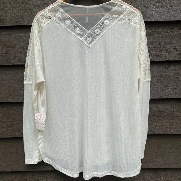 Free People Angel Food Cream Lace boho top blouse size Medium M Coachella - Image 6