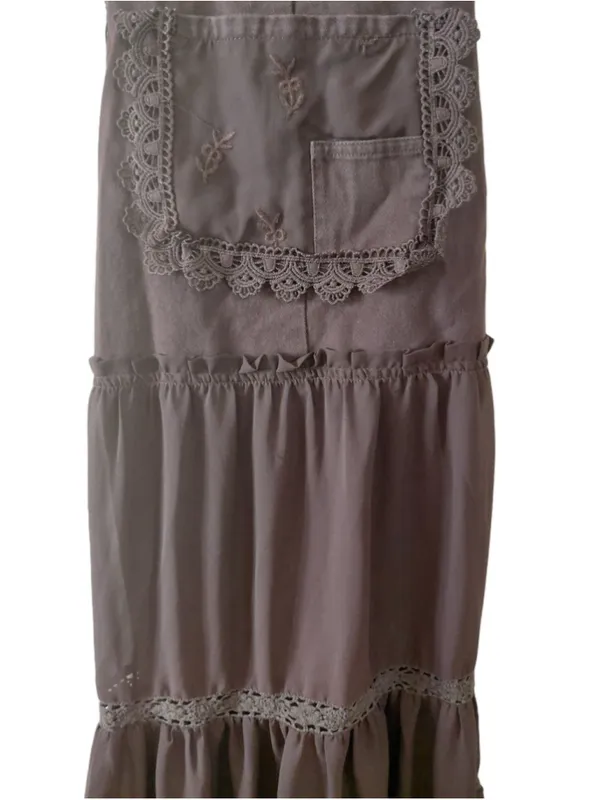 Lace Embroidered Tulle Bib Maxi Bohemian Apron Dress Size XL - Image 5