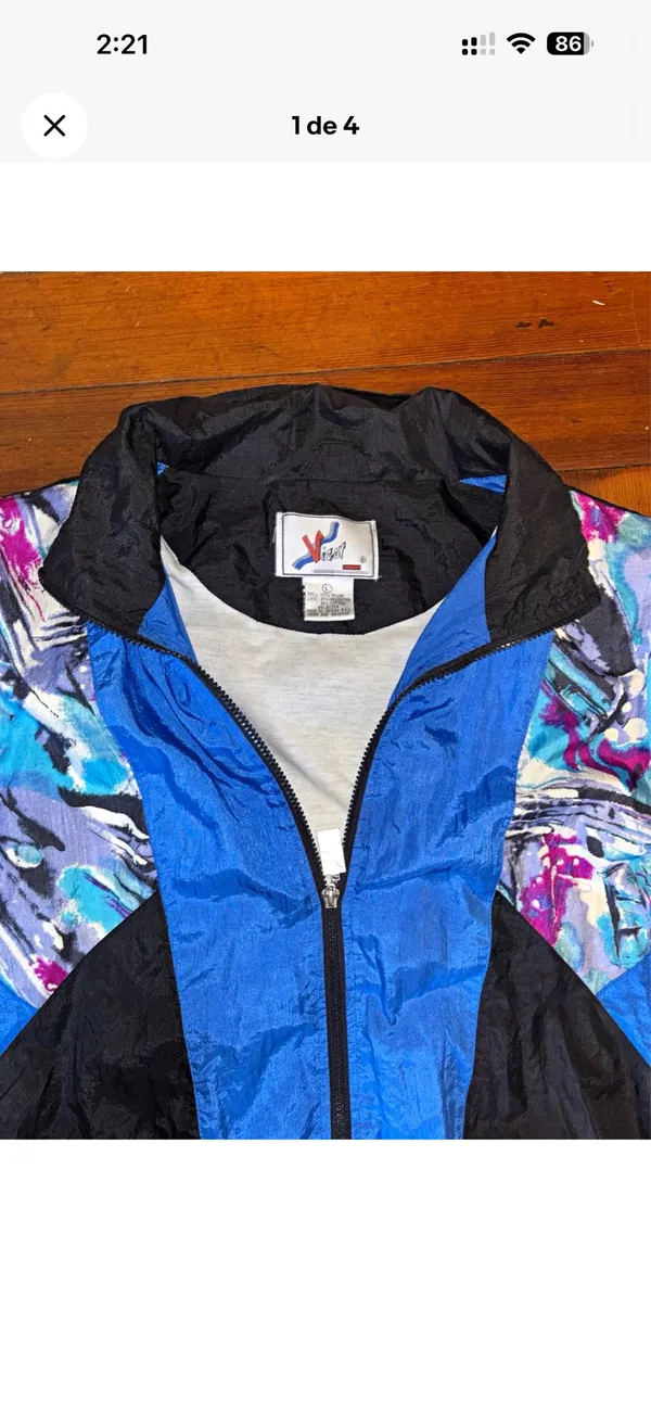 Y2K X-Team windbreaker jacket with blue, black, and multicolored abstract print - Image 2
