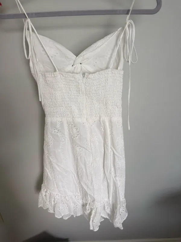 White eyelet lace mini dress with cut-out design - Image 4