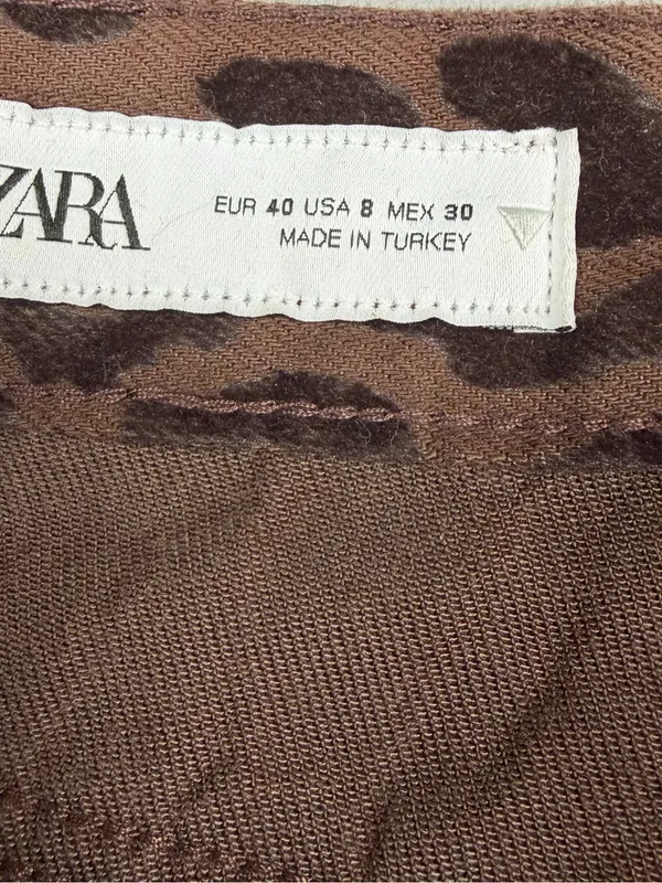 Zara Flocked Leopard Print Jeans Brown Straight Leg Animal Print Womens 8 - Image 5