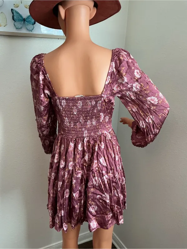 Altar’d State Floral Long Sleeve Mini Dress Mauve Size M - Image 6