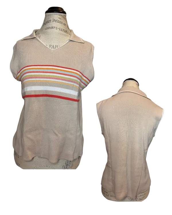 Striped Collared Sleeveless Top Tan Size 1X - Image 2