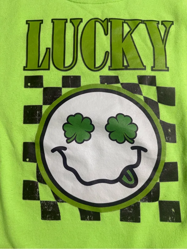 Jerzees Neon Green 'Lucky' Graphic Crewneck Sweatshirt - Image 5