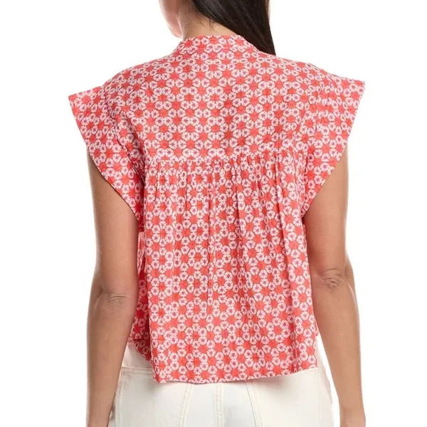 Tuckernuck Ro's Garden Nini Top Small Orange Floral Boho Flutter Sleeve Cotton - Image 2