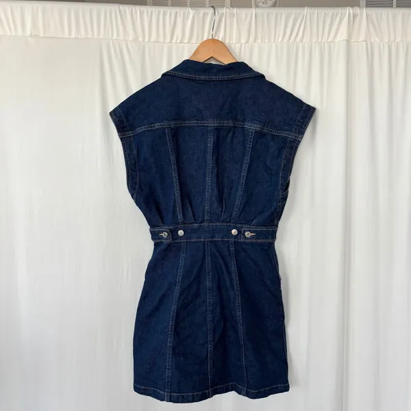 GRLFRND Celeste Denim Vest Dress XS Mini Sleeveless Dark Wash Button Boho Fall - Image 2