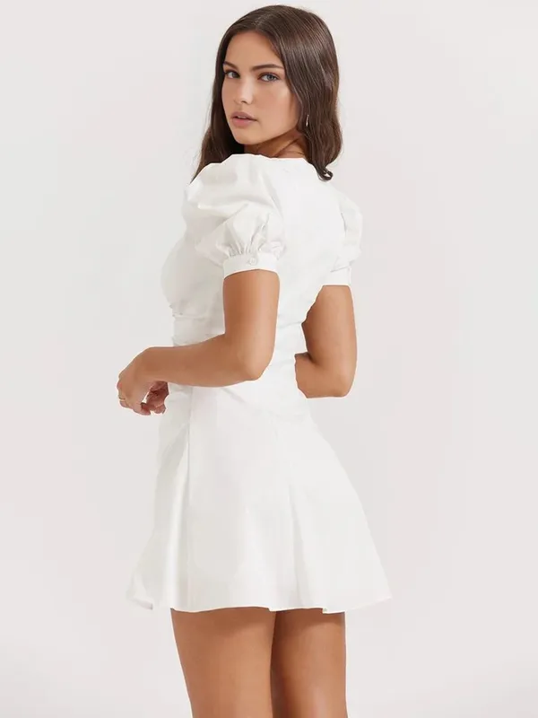 Commense White Puff Sleeve Short Shirt Dress - Image 3