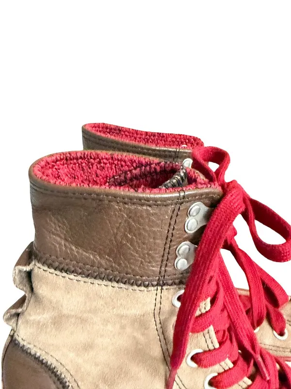 Converse All Star Tan Brown Canvas Leather High Sneaker Boot Lace Size 7 Women's - Image 3