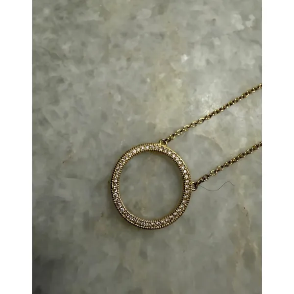 Adornia Swarovski Crystal Circle Pendant Necklace 14K Gold Plate - Image 3