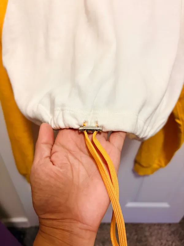 Bershka Yellow White Raglan Long Sleeve Crop Sweatshirt Drawstring Hem - Image 5