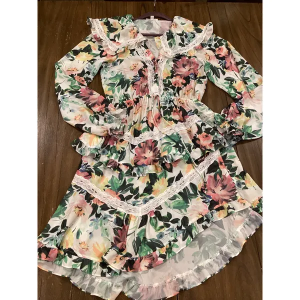FOR LOVE AND LEMONS Bailey Floral Asymmetrical long sleeve ruffle mini Dress S - Image 10