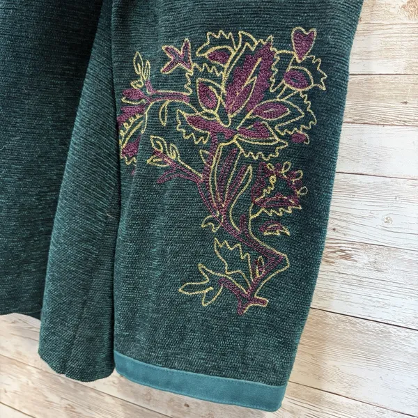 Vintage Nancy Bolen City Girl Womens M Silk Cardigan Teal‎ Tapestry Embroidered - Image 3