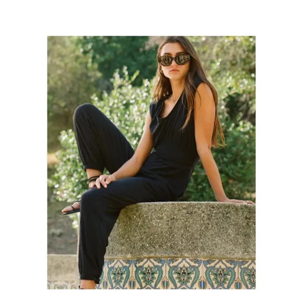 Z Supply Jumpsuit Women's Large NWT Indy Knit Black Textured Comfy Soft Casual - Image 3