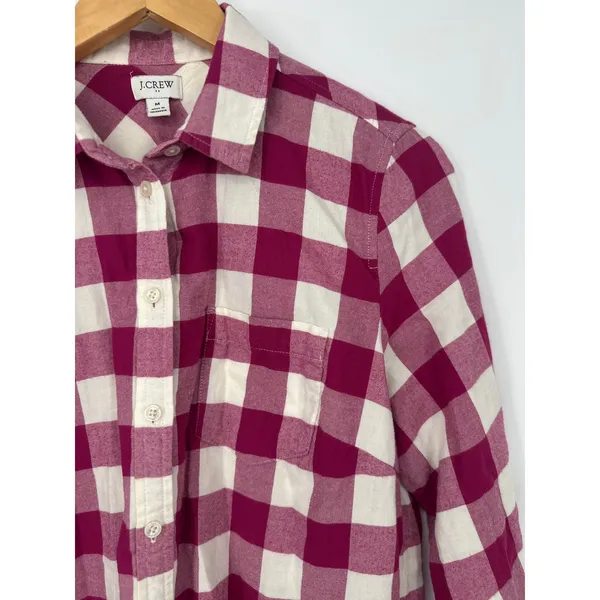 J Crew Button Down Women M Pink Buffalo Plaid‎ Flannel Casual Classic Outdoor - Image 2