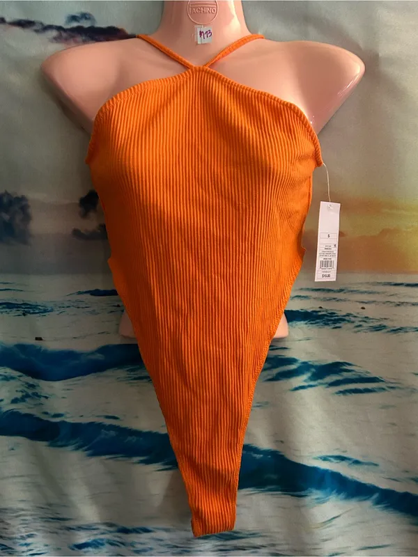 Wild Fable Women’s Ribbed Orange One Piece Swimsuit Bathing Suit NWT SM - Image 3