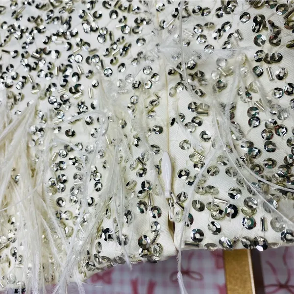 NBD x Revolve GRACY Strapless White Ostrich Feathered Sequin Mini Dress - Image 9