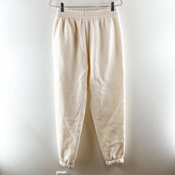 Wildfox Fleece Lined Pull On Jogger Sweatpants Cream Ivory Medium - Image 3