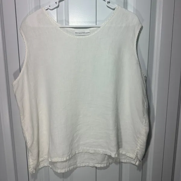 Bryn Walker Tank Top Womens M White Linen Sleeveless Scoop Neck Boxy Lagenlook - Image 2