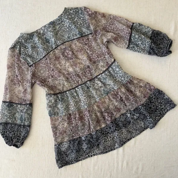 Knox Rose Patchwork‎ Paisley Boho Peplum Blouse XS Cottagecore Top - Image 11